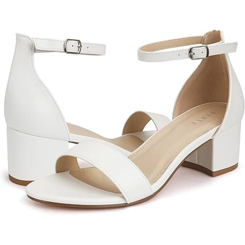 Party Womens Size 7 White Open Toe Ankle Strap 2" Block Heel Sandal Shoes
