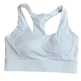 Womens Medium White Padded Wire Free Hook Loop Closure Racer Back Sports Bra