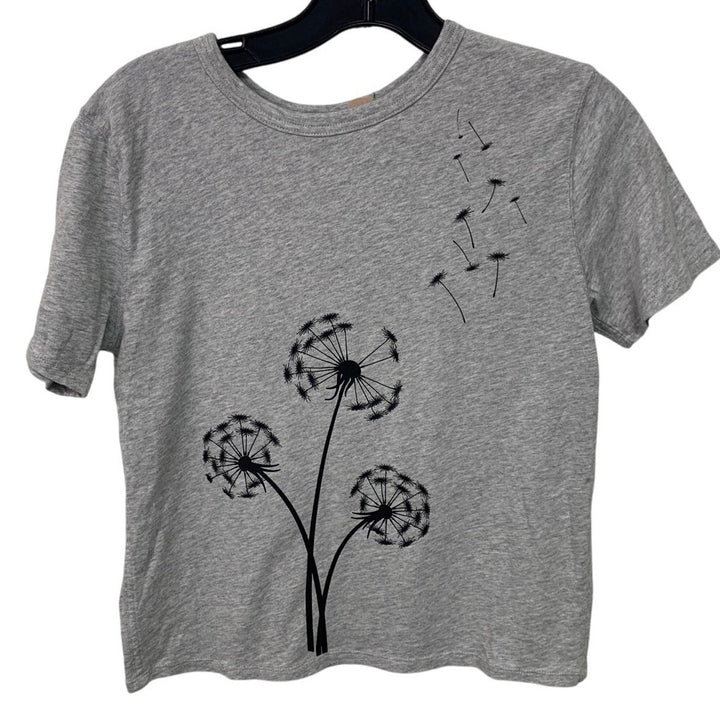 New Upcycled Hand Printed Womens Small Dandelion Wish Short Sleeve Tee Shirt