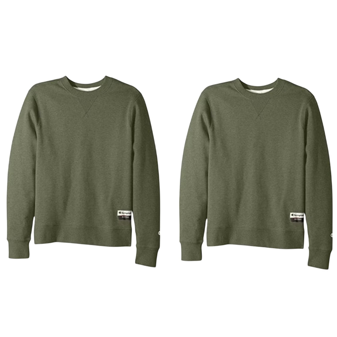 2 New Champion Mens 2XL Army Green Sueded Fleece Pullover Crew Neck Sweatshirts