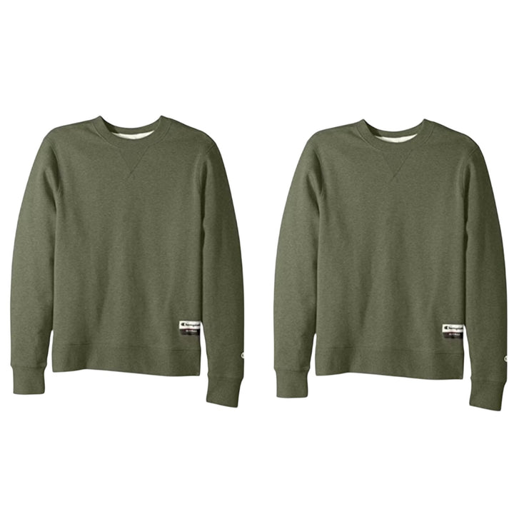 2 New Champion Mens 2XL Army Green Sueded Fleece Pullover Crew Neck Sweatshirts