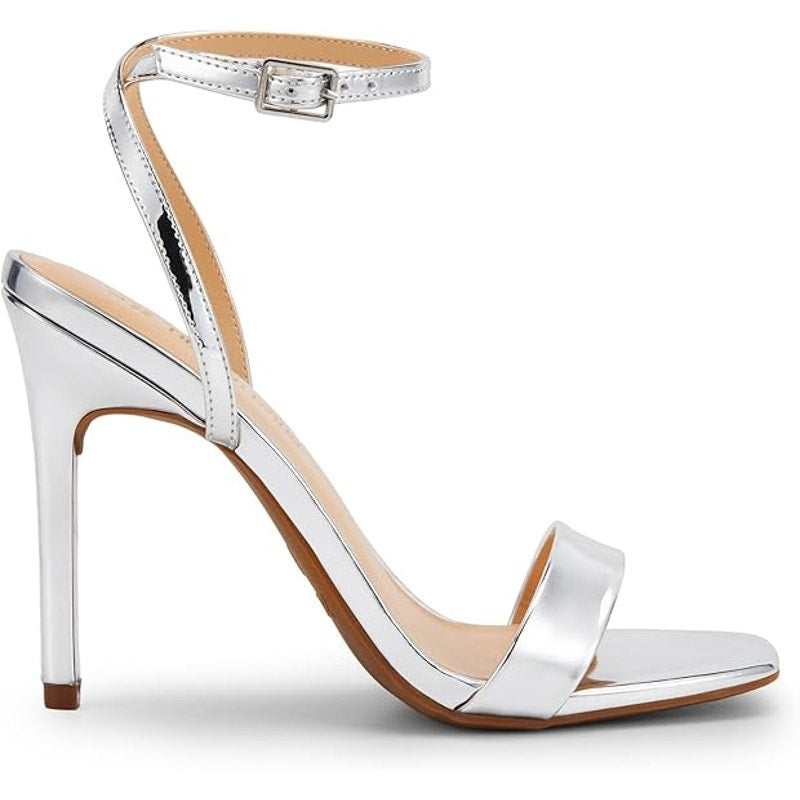 New Dream Pairs Womens Size 8 SIlver Stilettos Open Square Toe Ankle Strap Pumps
