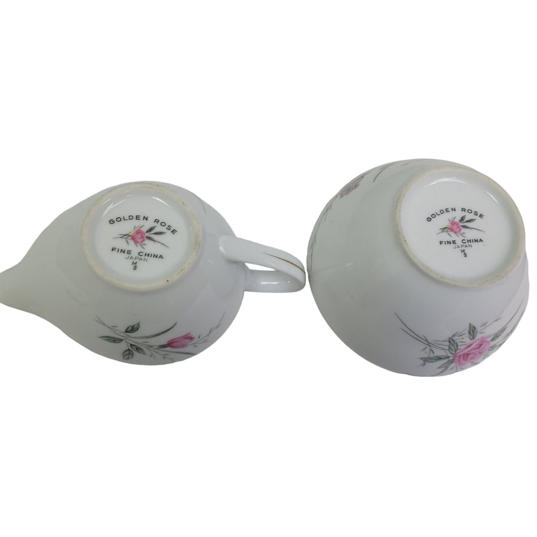 Vintage Golden Rose Fine China Made In Japan Creamer Sugar Bowl w Lid