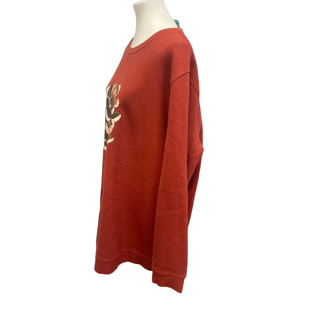 Hand Printed Upcycled Mens 2XLT Tall Woody Pine Cone Long Sleeve Sweatshirt