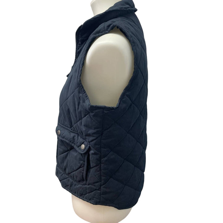 Thread &amp; Supply Womens Medium Navy Blue Quilted Full Zip Sleeveless Collar Vest