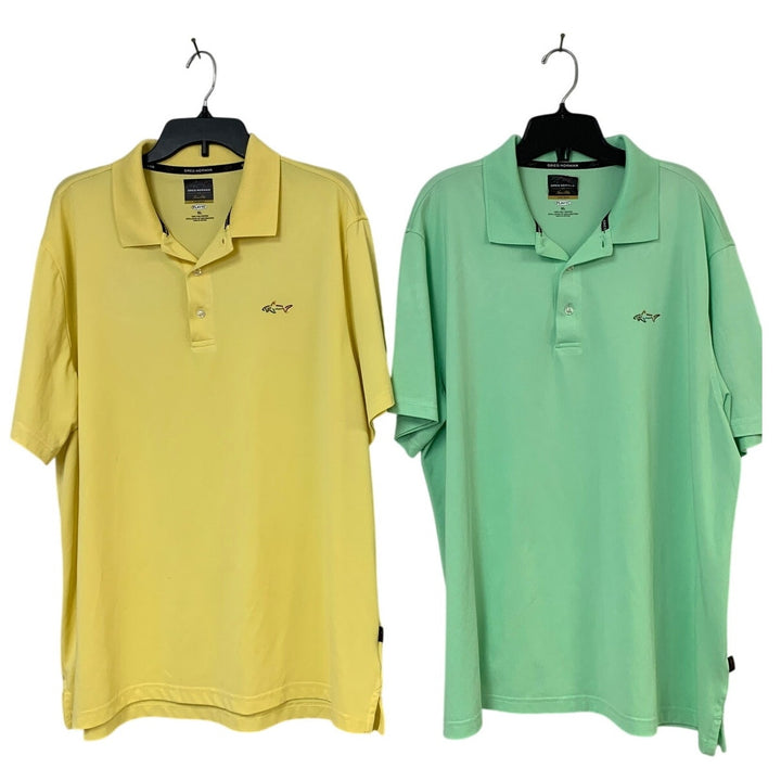 Lot of 2 Greg Norman Tasso Elba Mens XL Yellow Green Short Sleeve Polo Shirts