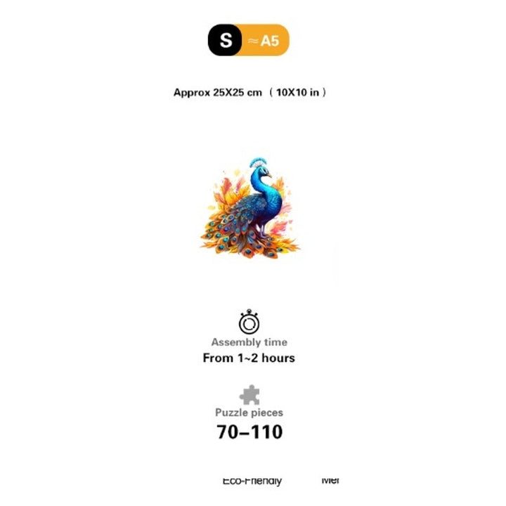 New NIB Quordle Puzzles Striking Peacock Wooden Jigsaw Puzzle 70+ Pieces