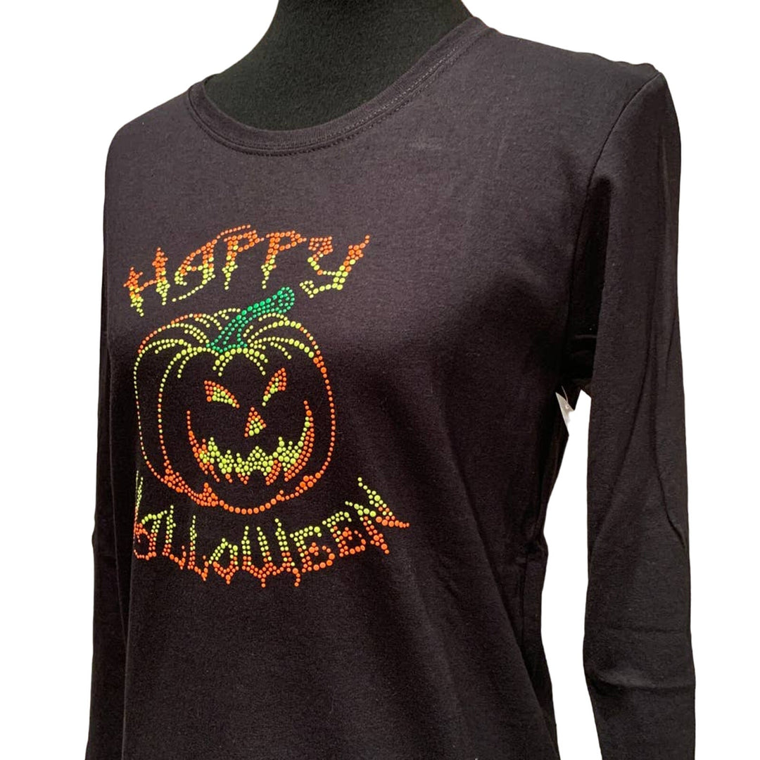 New Hand Printed 2XL Halloween Jack-O-Lantern Pumpkin Black Light Glow Tee