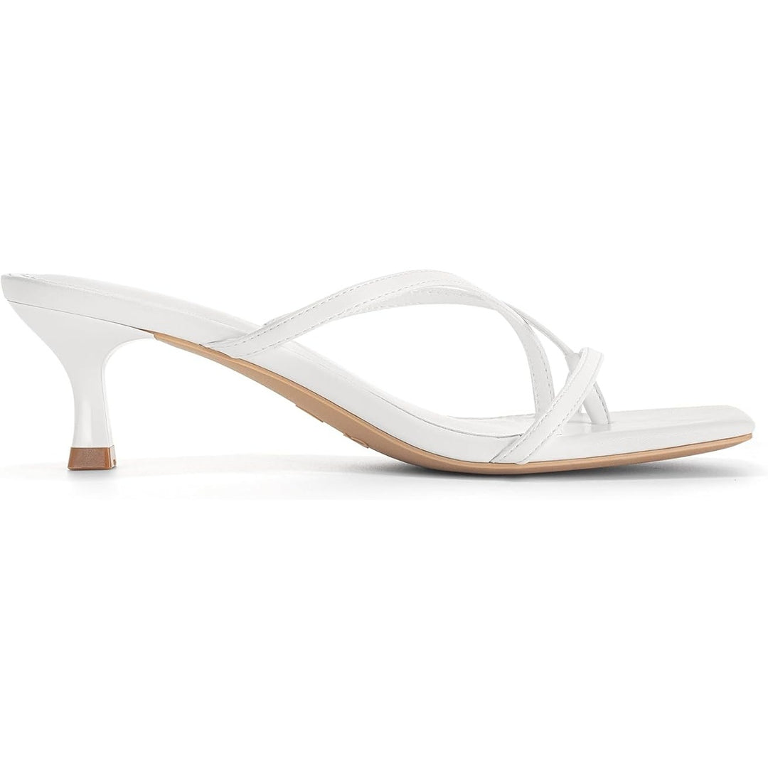 Athlefit Womens Size 7 White Strappy Kitten Open Toe Low 2" Heels Sandals Shoes