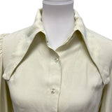 Vintage Girltown Womens Medium Cream Long Sleeve Button Down Tab Collar Shirt