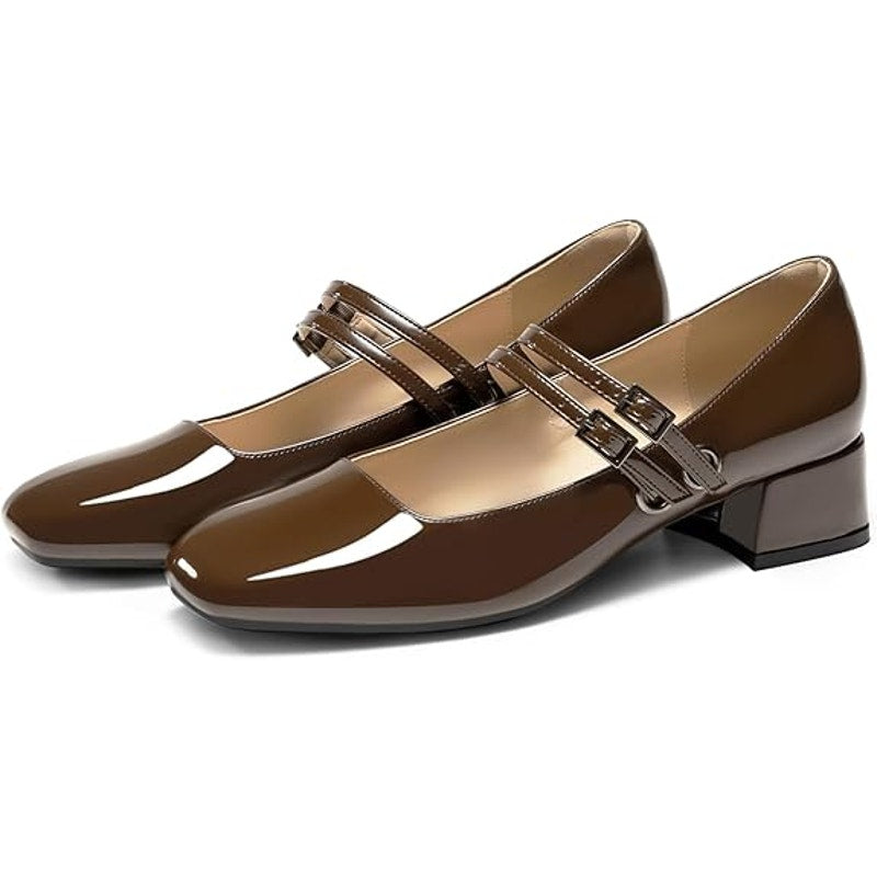 New GotSoft Womens Size 9 Brown Faux Leather Mary Jane Low Heel Closed Toe Shoes