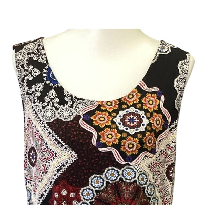 Robbie Bee XL Sleeveless Manadala Print Front Tie Stretchy Polyester Midi Dress