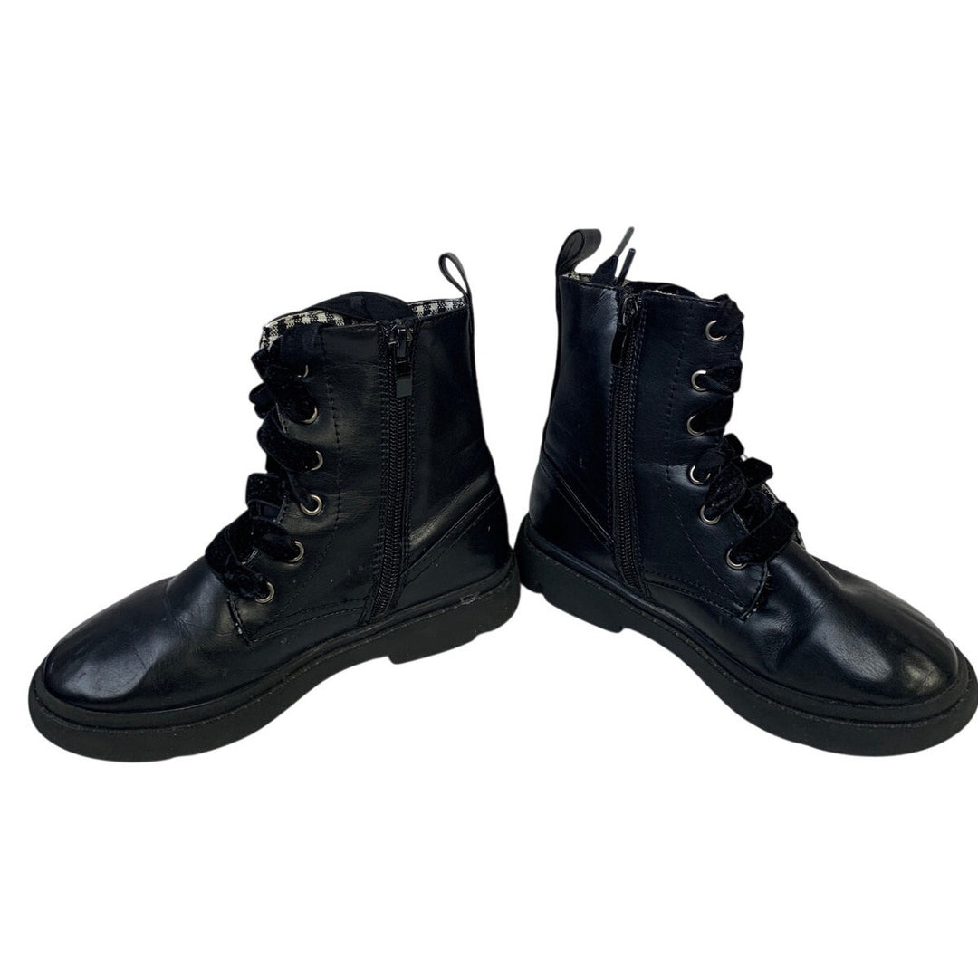 Dadawen Little Girls 13.5 Black Ankle Boots Lace Up Round Toe Side Zip Shoes