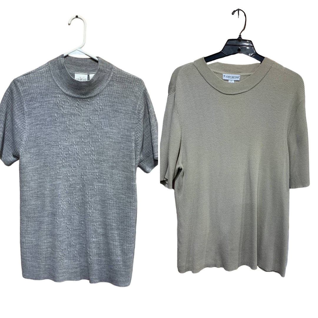 2 Liz Claiborne John Meyer Womens XL 18W Neutrals Short Sleeve Knit Sweater Lot