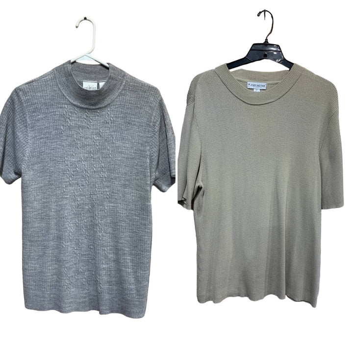 2 Liz Claiborne John Meyer Womens XL 18W Neutrals Short Sleeve Knit Sweater Lot