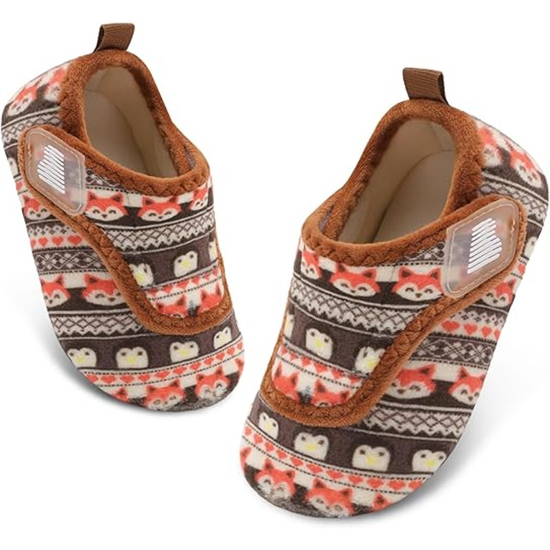 New Barerun Toddler Boys 6-6.5 SlippersFuzzy Latch &amp; Hook Close Non Slip Shoes