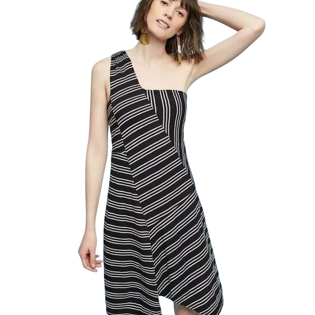 New Anthropologie Maeve Womens Medium Striped One Shoulder Asymmetrical Dress