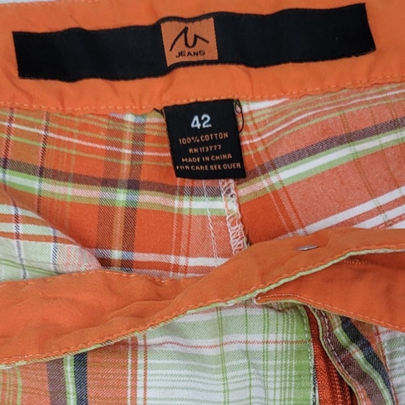 Members Property Mens Size 42 Plaid 100% Cotton Casual Long Golf Shorts Pockets