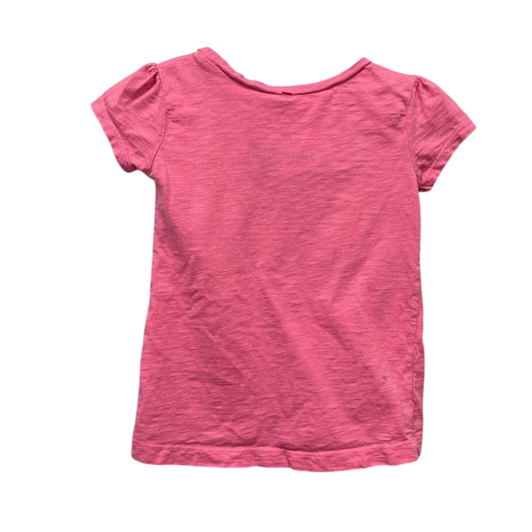 Hand Printed Upcycled Girls 2T Dragonfly Short Sleeve Cotton Blend Crew Neck Tee