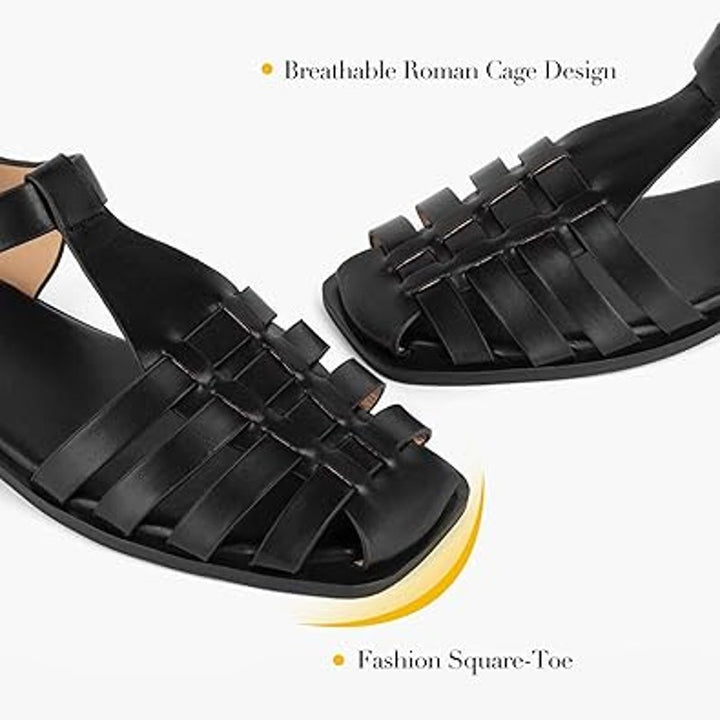 MaxMuxun Womens Size 10 Black Faux Leather Closed Toe Non Slip Flat Sandal Shoes