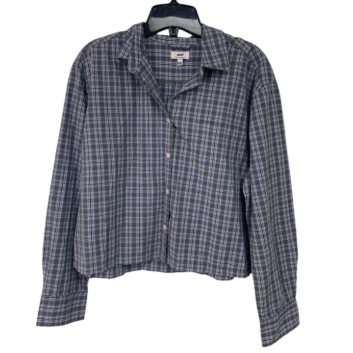 New Aerie Womens Small Long Sleeve Plaid Cropped Collared Button Up Shirt