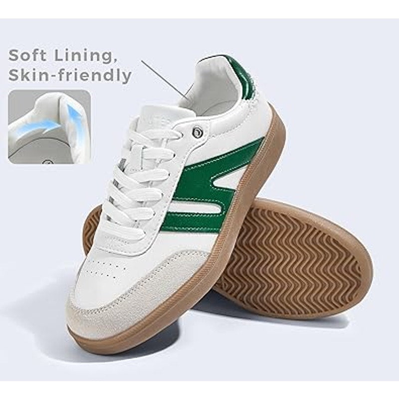 Lucky Step Womens Size 8.5 White Green Faux Leather Lace Up Retro Sneaker Shoes