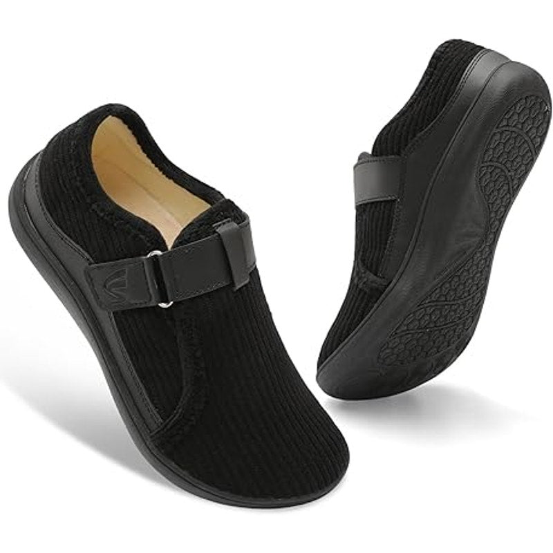 Spesoul Womens 6.5 Black Corduroy Wide Toe Box Hook Loop Slide On Slipper Shoes