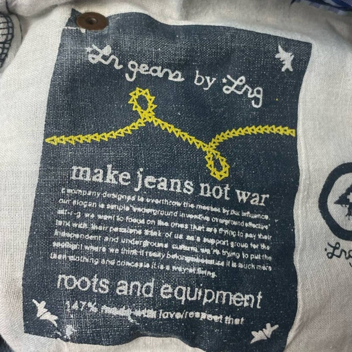 LRG Geans Womens Large 34 US 14 Make Jeans Not War Cutoff Denim Blue Jeans