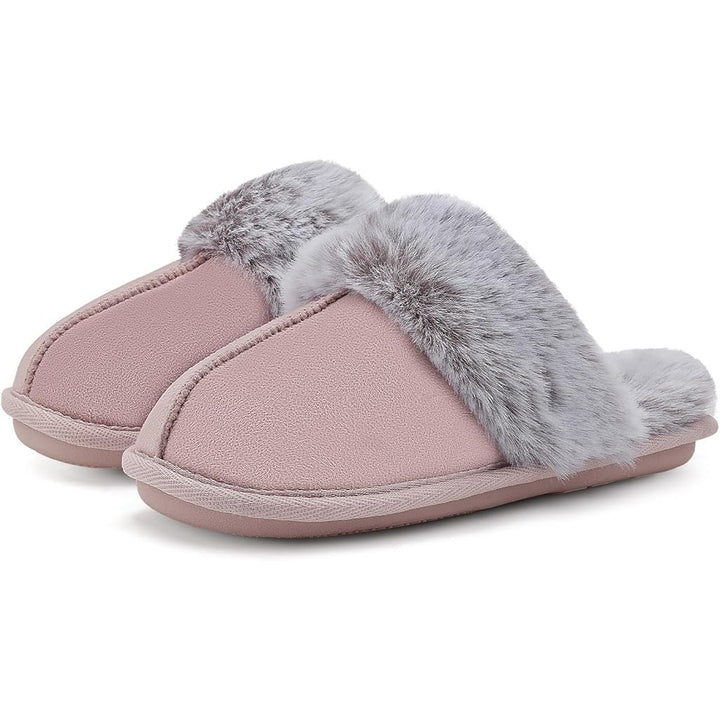 Vidayie Women Size Large (7-8) Pink Faux Suede Furry Slide On Mule Slipper Shoes