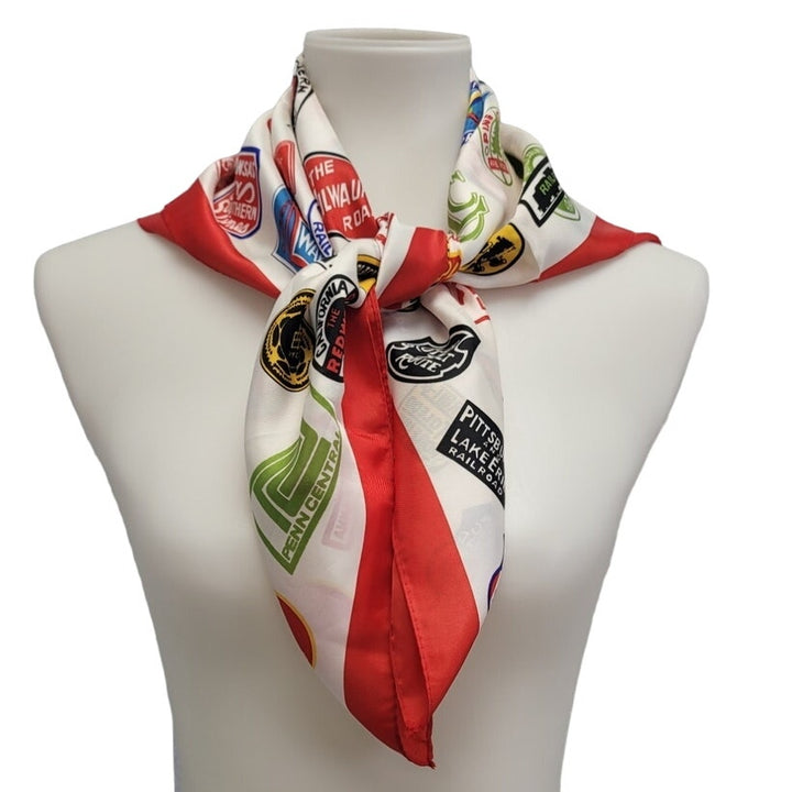 Vintage 100% Acetate Charles Products Japan Railroad Train Logo Fashion Scarf