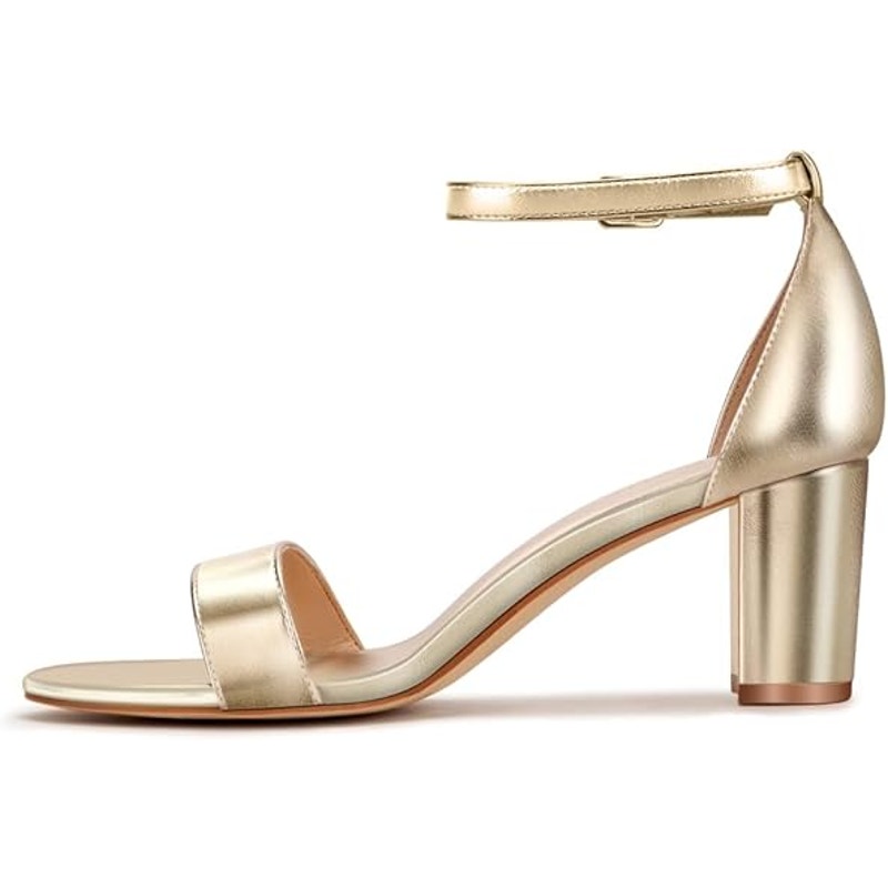 Party Womens Size 7 Shiny Gold Open Toe Ankle Strap 2.5" Block Heel Sandal Shoes