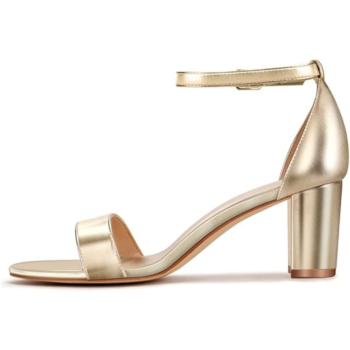 Party Womens Size 7 Shiny Gold Open Toe Ankle Strap 2.5" Block Heel Sandal Shoes