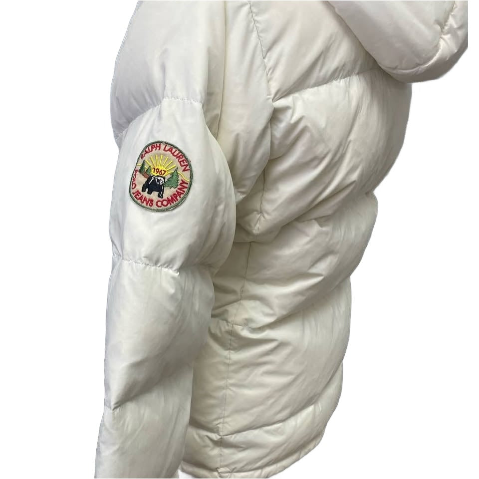 Vintage Polo Jeans Ralph Lauren Womens Small Snap Up Puffer Coat Sunshine Patch