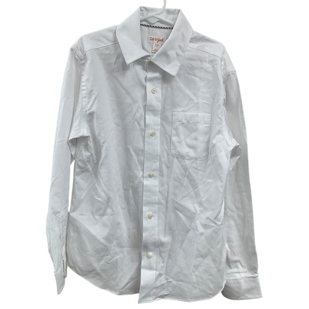 New Cat &amp; Jack Boys Medium (8) PolyCotton Long Sleeve Button Up White Shirt