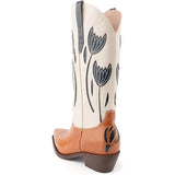 Wiralomi Womens Size 8.5 Beige Black Brown Faux Leather Floral Cowboy Boot Shoes