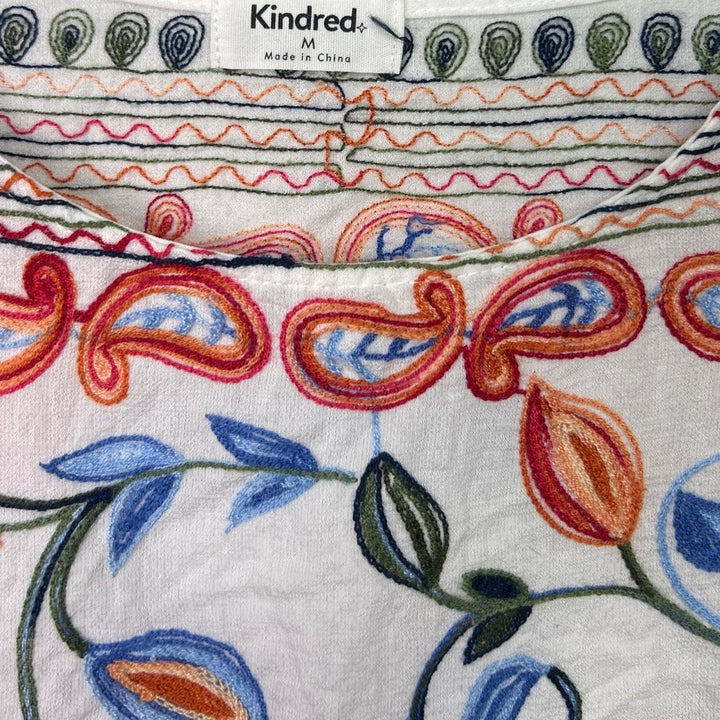 Kindred Womens Medium 100% Polyester Boho Half Sleeve Embroidered Floral Top