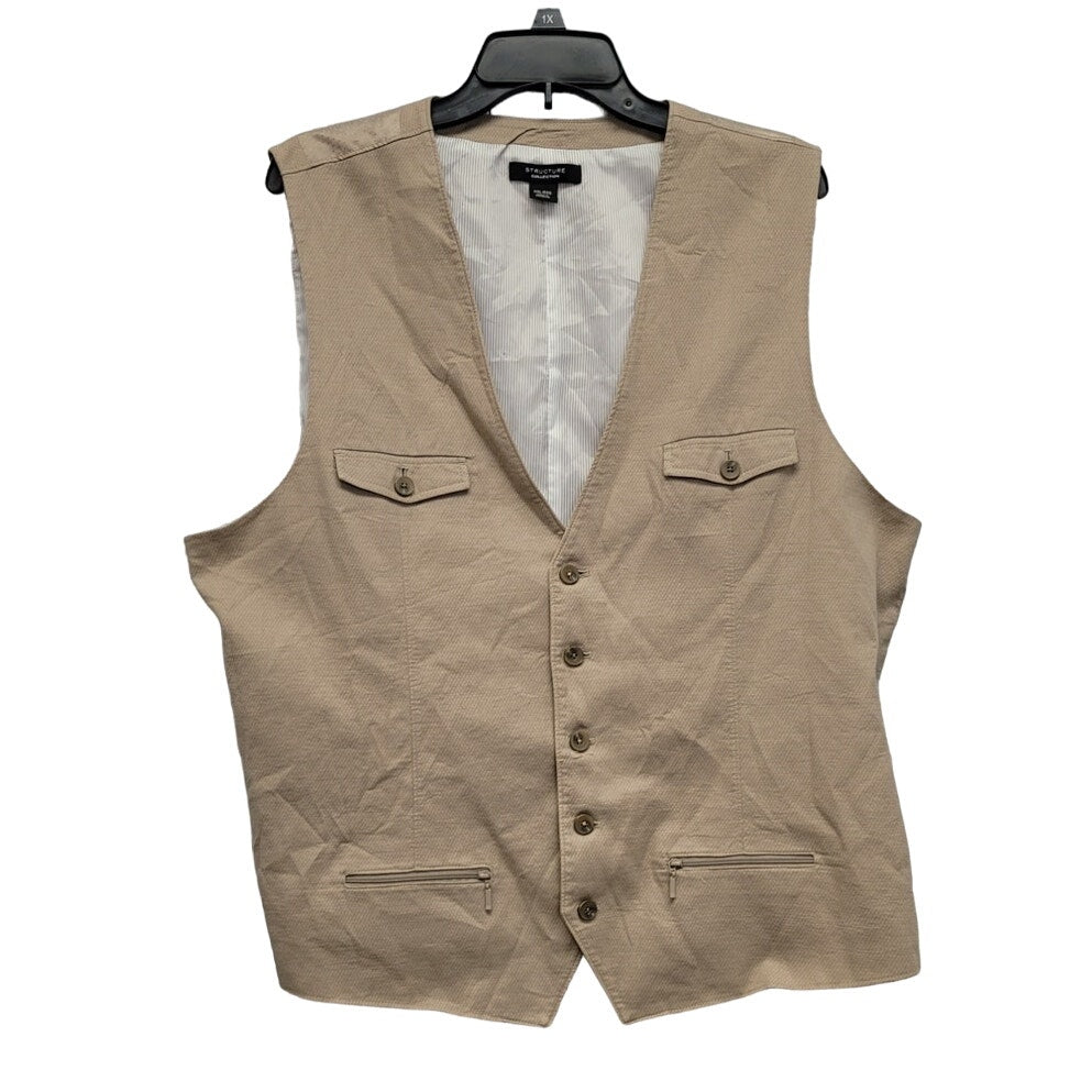Structure Collection Mens XXL Lined Button Down Sleeveless Cotton Blend Vest
