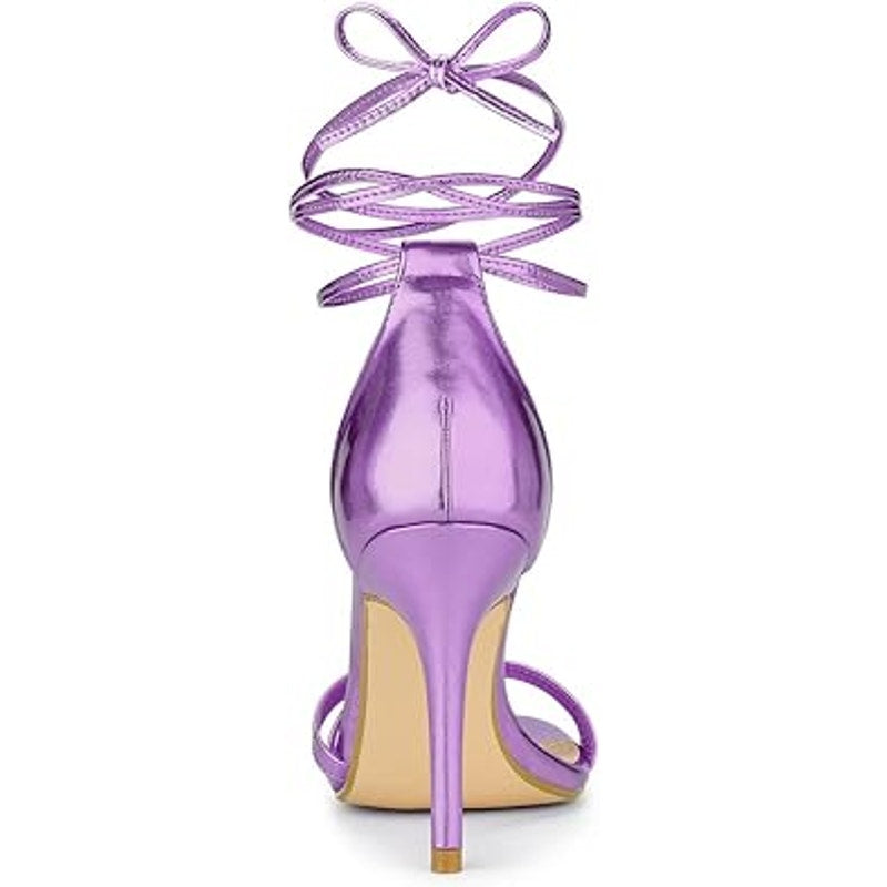 New Allegra K Womens Size 8.5 Purple Open Toe Lace Up Stiletto 4" Heels Sandals