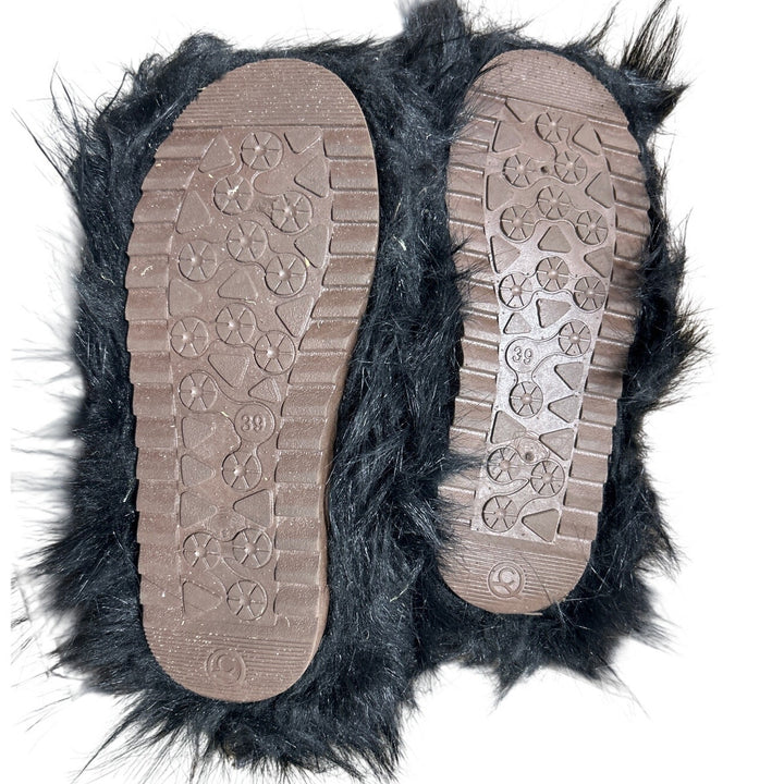 IXU Womens Size 8.5 Black Faux Furry Round Toe Winter Comfy Plush Warm Boots