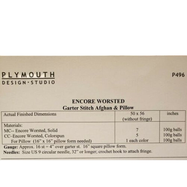 New 2005 Plymouth P496 Encore Worsted Garter Blanket Pillow Knitting Pattern