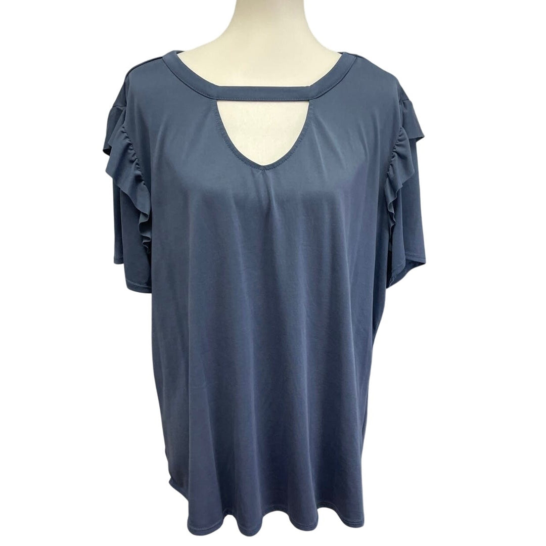 Terra &amp; Sky Womens Plus Size 2X Short Ruffled Sleeve Flowy Keyhole Top Blouse