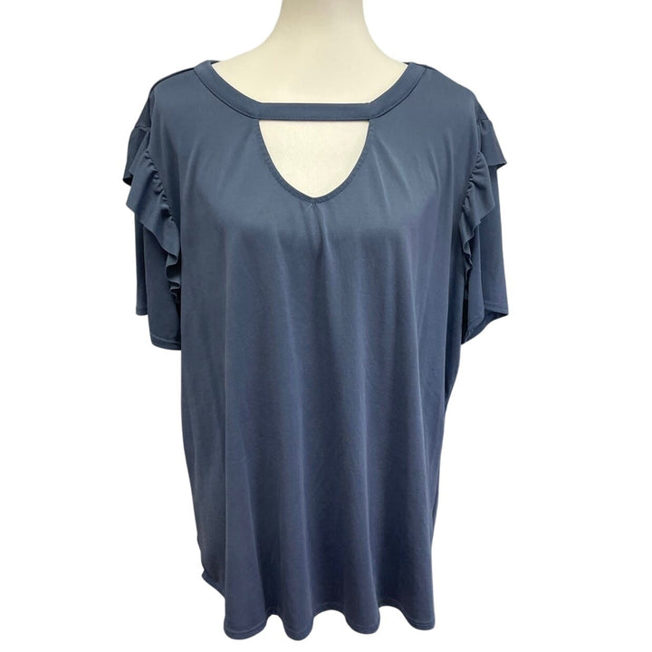 Terra &amp; Sky Womens Plus Size 2X Short Ruffled Sleeve Flowy Keyhole Top Blouse