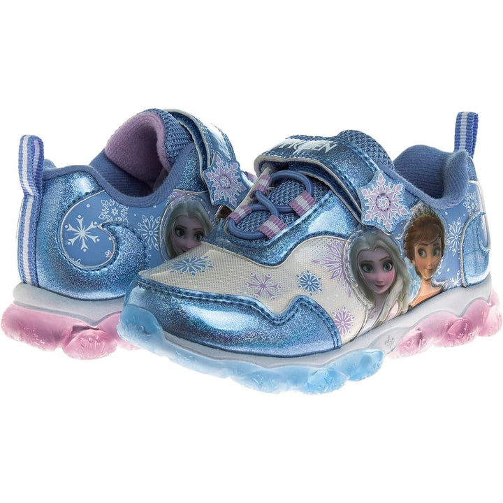 Disney Frozen Girls Size 8 Blue Light Up Princess Anna and Elsa Hook Loop Shoes