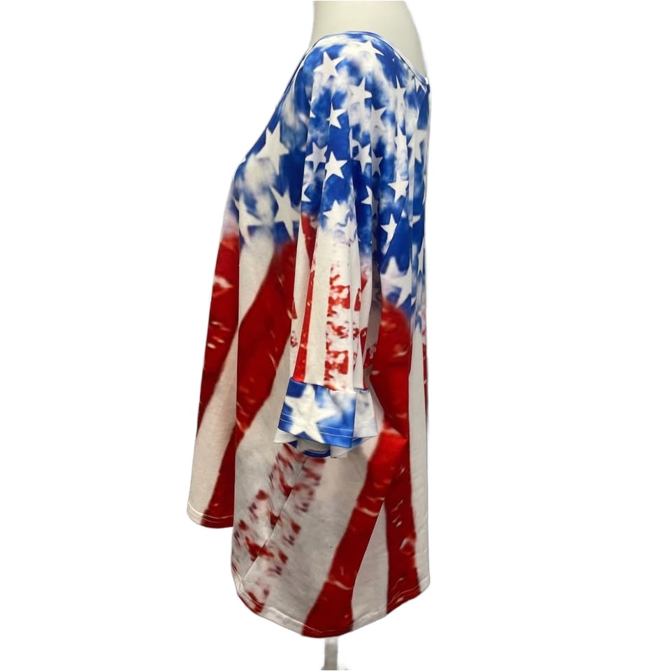 USA American Flag Womens 5XL Patriotic Short Sleeve V Neck Polyester Tee Shirt