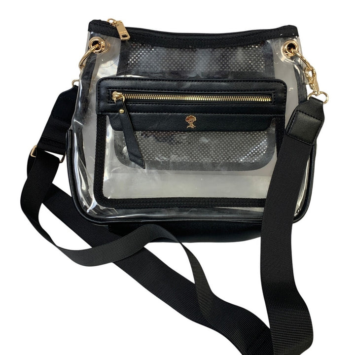 Womens Clear Black Trim Multi Zip Pocket Crossbody Stadium Events Crossbocy Bag