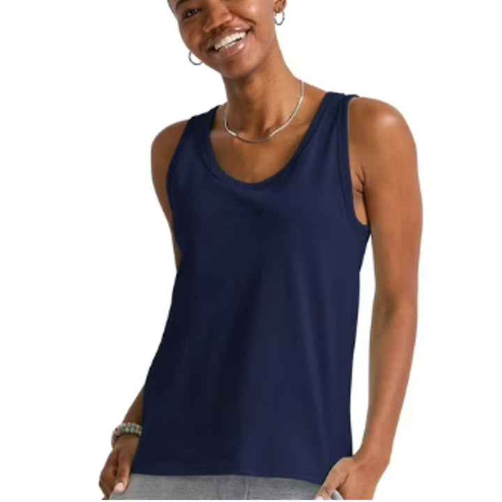 New Hanes Womens Small Essentials Solid Athletic Navy 100% Cotton Tank Top