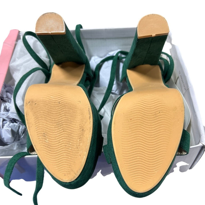 Allegra K Womens Size 8 Green 5.25" Heels Open Round Toe Lace Up Ankle Shoes