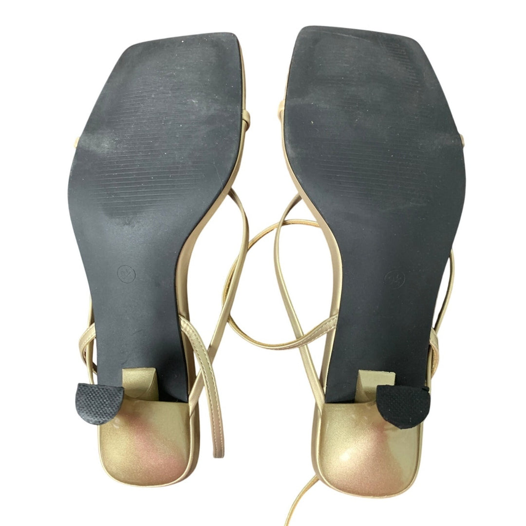 PiePieBuy Womens Size 9.5 Gold Open Toe Lace Up Thong 3" Heel Ankle Strap Shoes