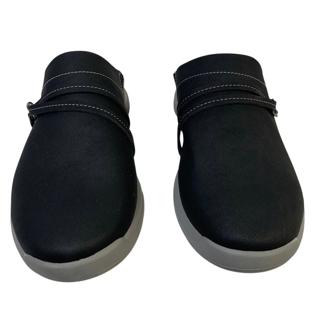 New JSport Womens 10 Black Faux Leather Gina Slip On Memory Foam Sneaker Shoes