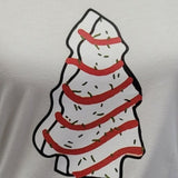 Hand Printed Upcycled Womens Small Christmas Tree Snack Cake Long Sleeve Tee